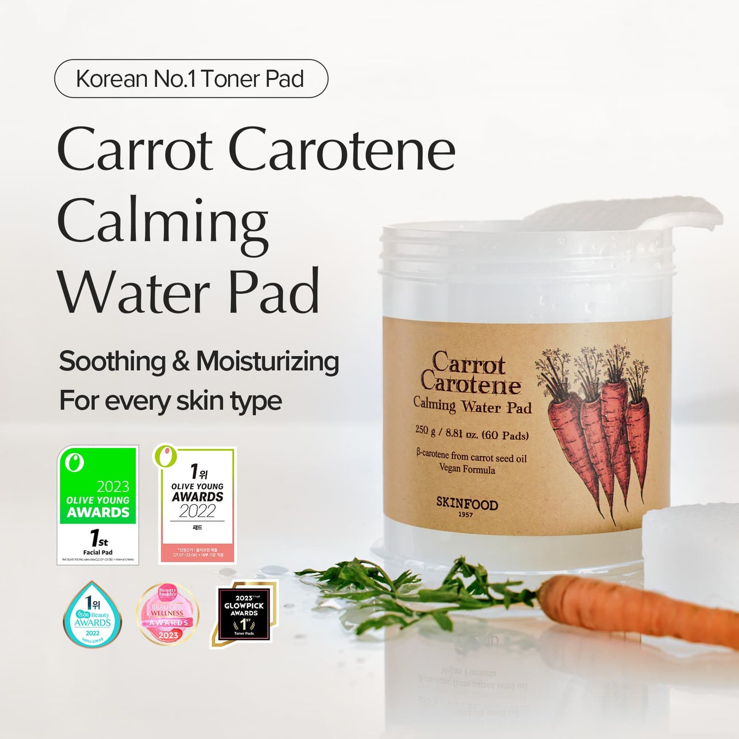 Carrot Carotene Calming Water Pad, 60 pads
